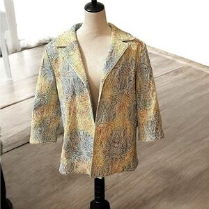 Susan Graver Yellow,Gray and Red Blazer with Notched Lapel
